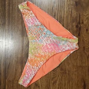 Womens Becca neon snakeski ruched swim bottoms size M